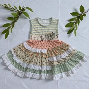 NWOT Heirloom Floral Bohemian Dress Lace Twirl Ruffle Outfit Girls Large 4T
